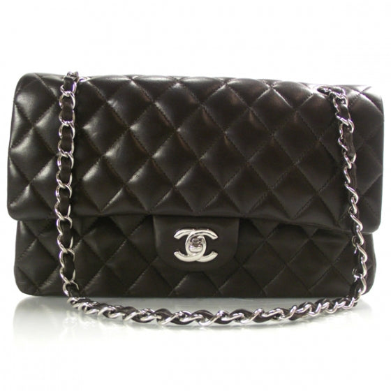 Lambskin Medium Double Flap Dark Brown