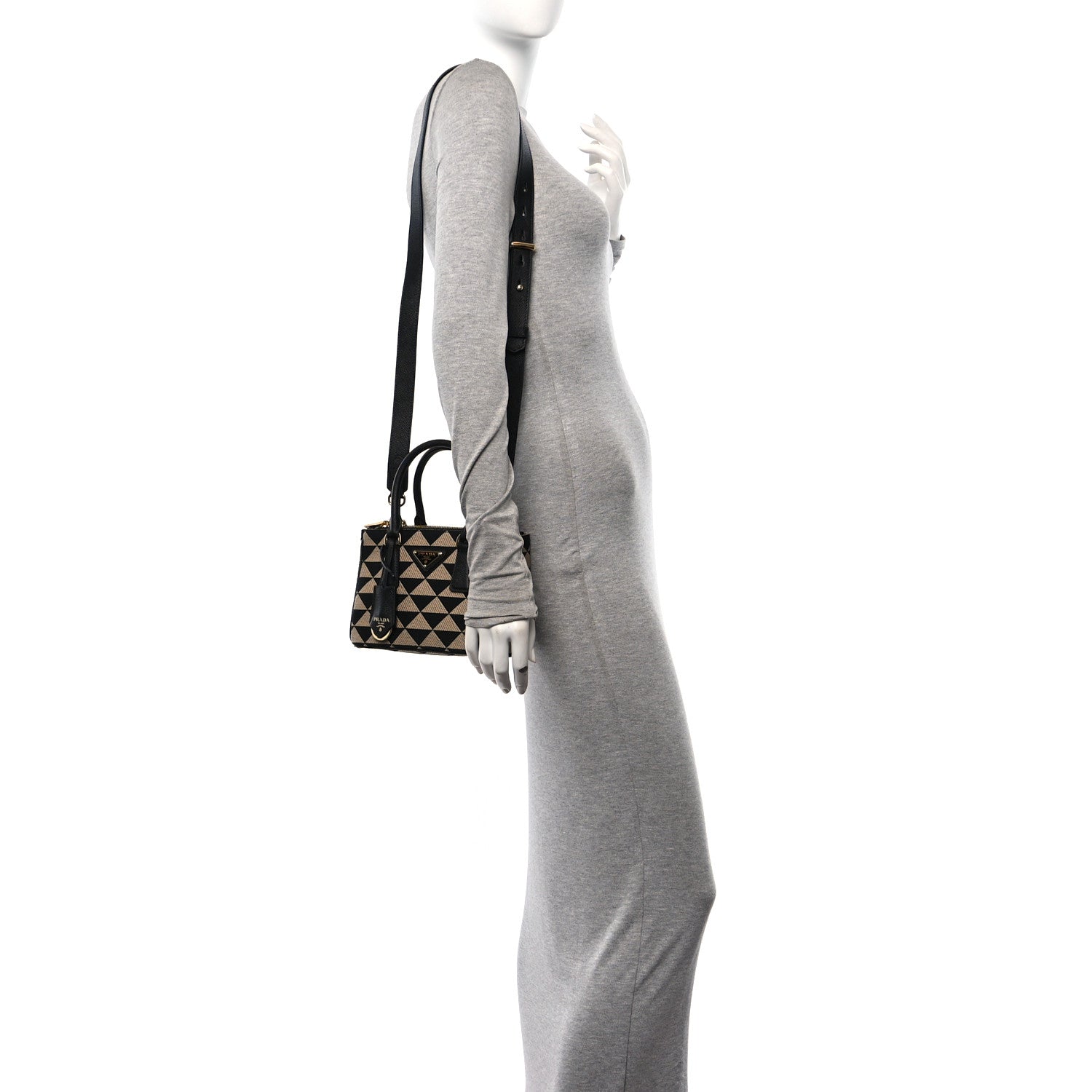 Prada Jacquard Saffiano Triangolo Symbole Embroidered Mini Galleria Double Zip Tote Black Corda 2 of 14