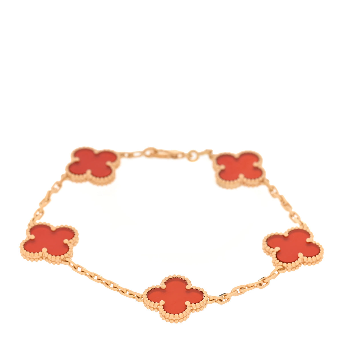 Van Cleef & Arpels 18K Yellow Gold Carnelian 5 Motifs Vintage Alhambra Bracelet 1 of 6