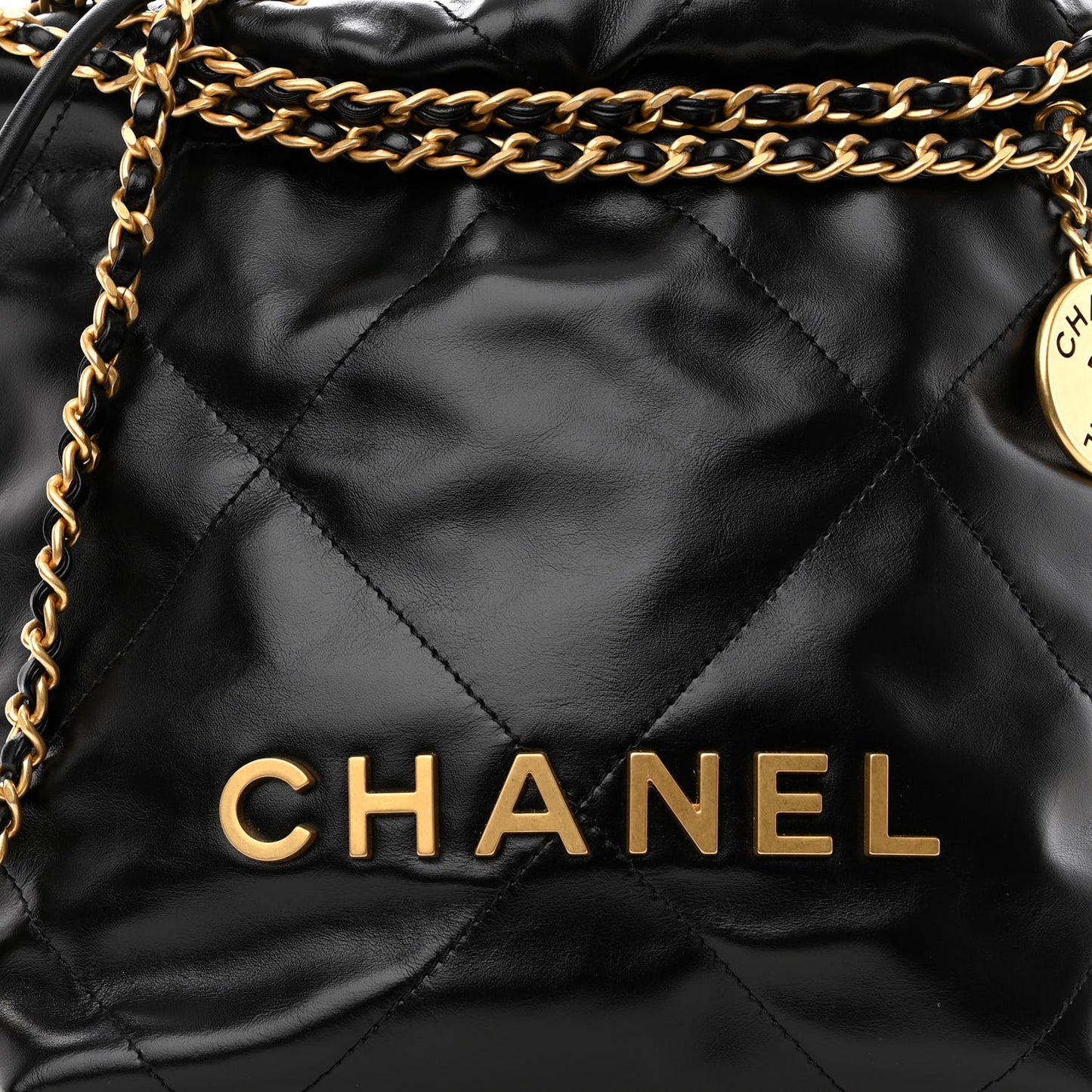 Shiny Calfskin Quilted Mini Chanel 22 Black