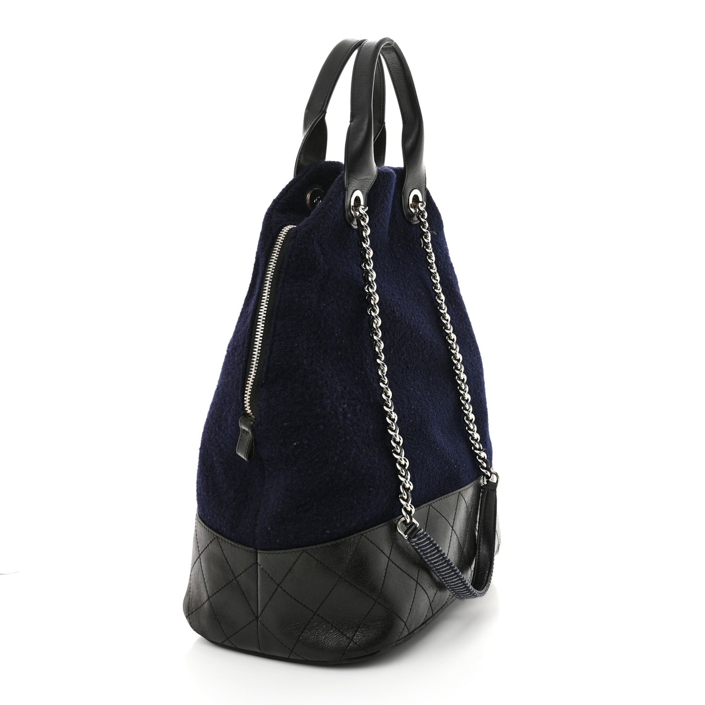 Wool Calfskin Embroidered Paris Hamburg Large Shopping Bag Blue