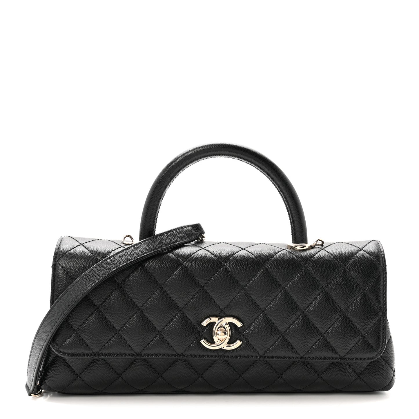 Caviar Quilted Maxi East West Coco Handle Flap Black