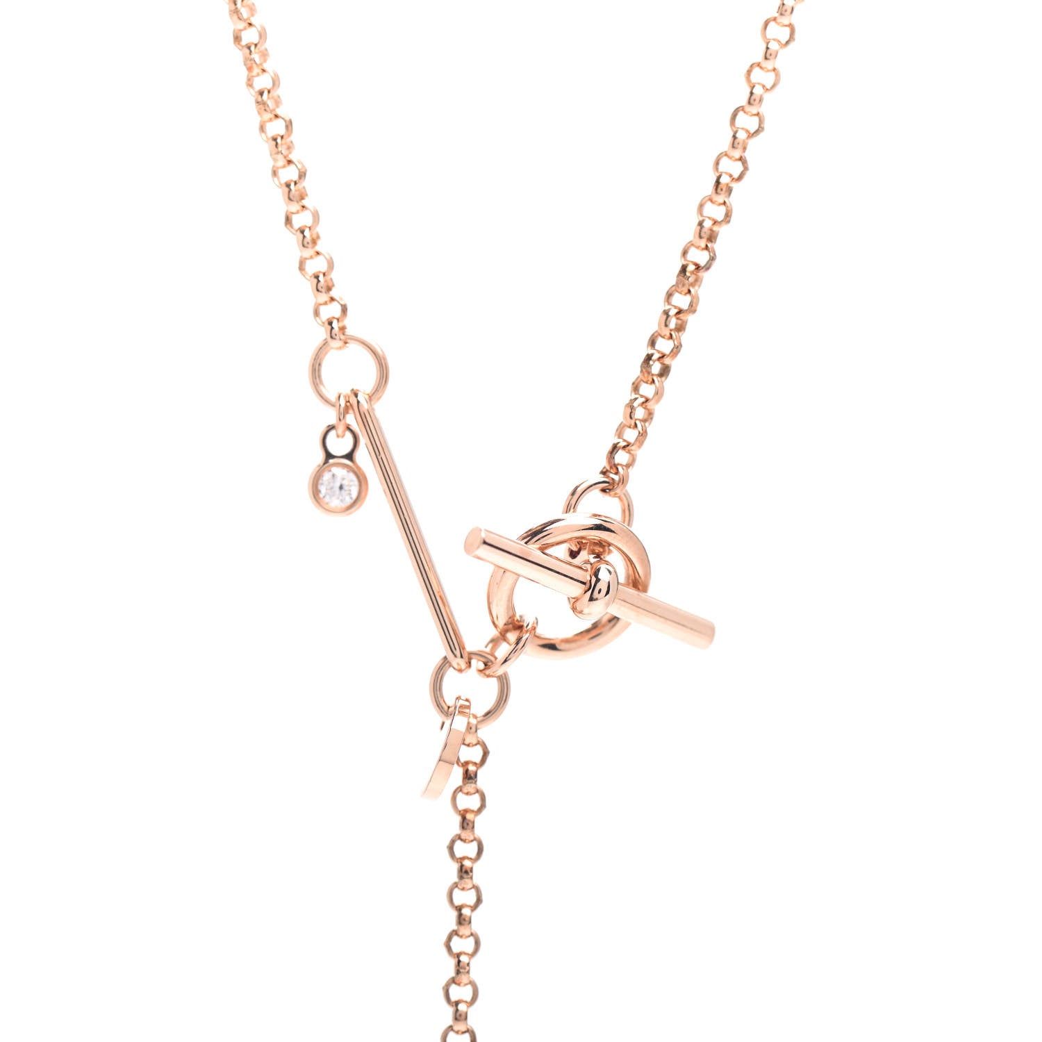 Hermes 18K Rose Gold Diamond PM Ex-Libris Pendant Necklace 3 of 5