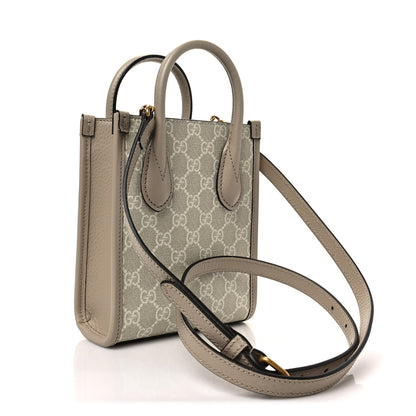 Gucci GG Supreme Monogram Textured Dollar Calfskin Mini Retro Interlocking G Tote Bag Beige Mystic White Oatmeal 3 of 7