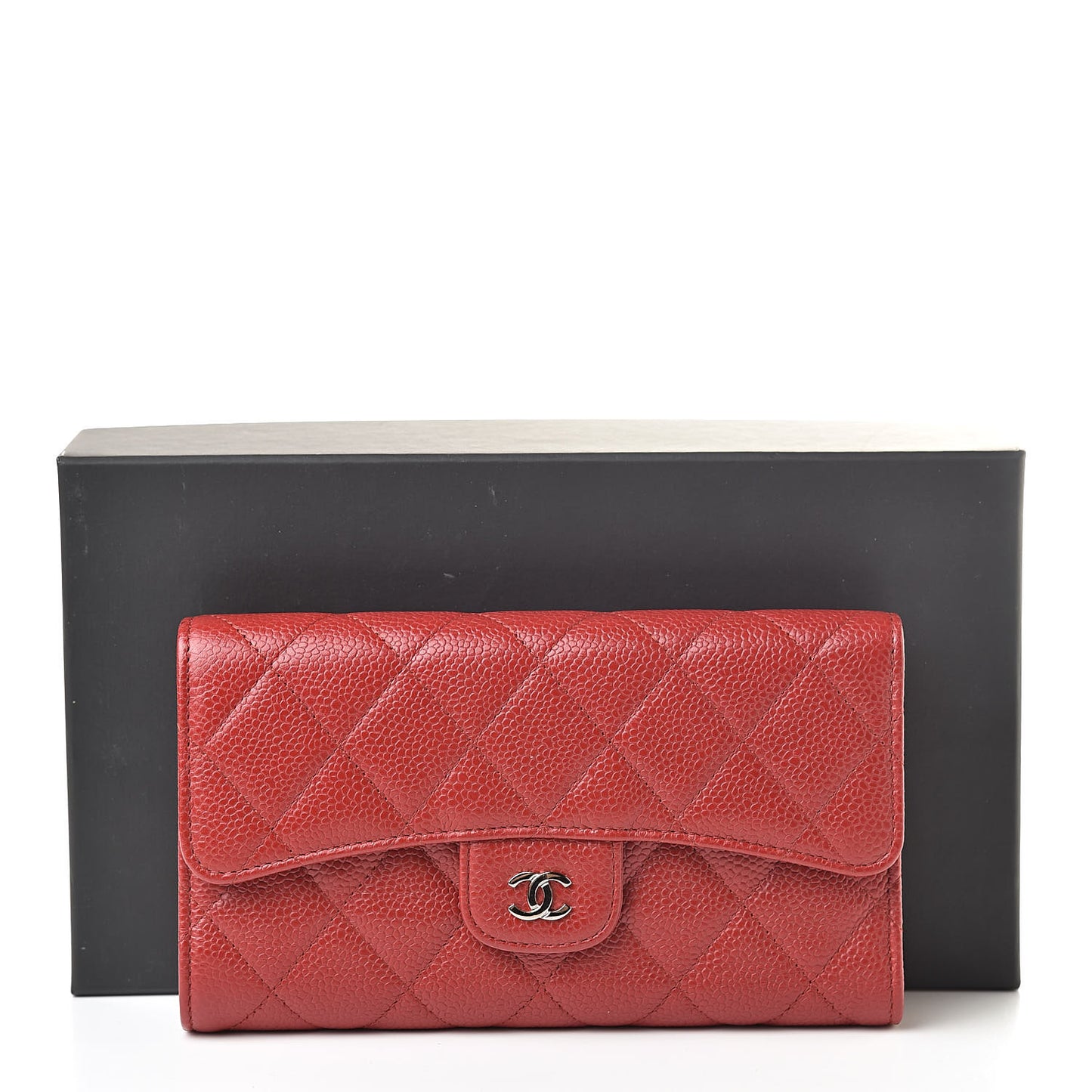 Caviar Quilted Large Flap Wallet Red