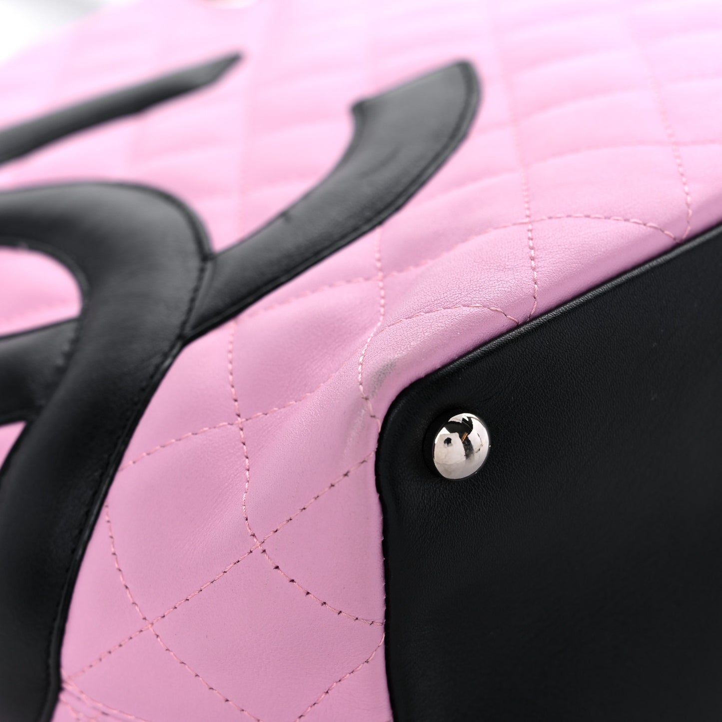 Calfskin Quilted Medium Cambon Tote Pink Black