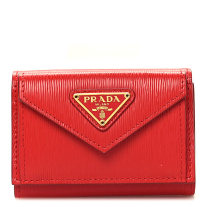 Prada Vitello Move Triangle Tri-Fold Compact Wallet Lacca 1 of 7