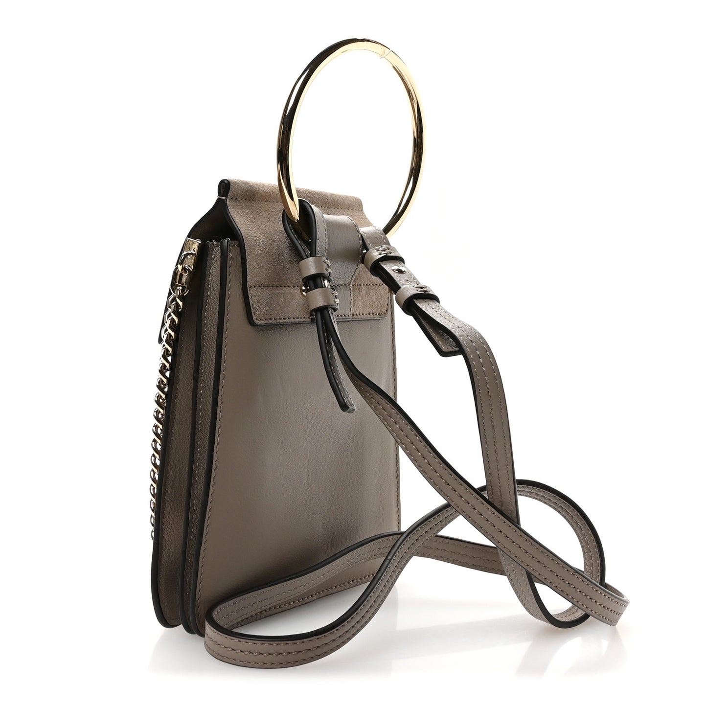 Suede Calfskin Mini Faye Bracelet Bag Motty Grey