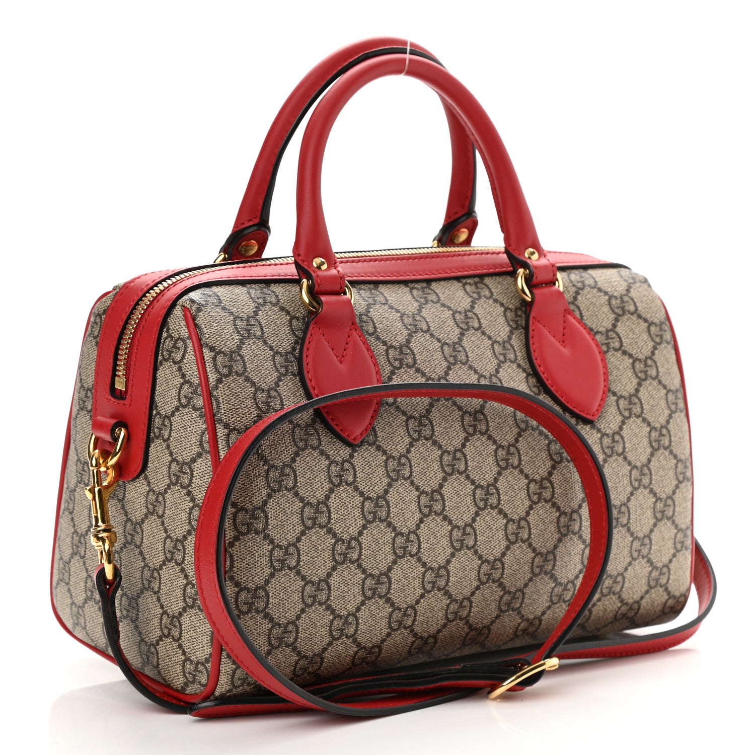 Gucci GG Supreme Monogram Heart Embroidered Small Boston Red 3 of 9