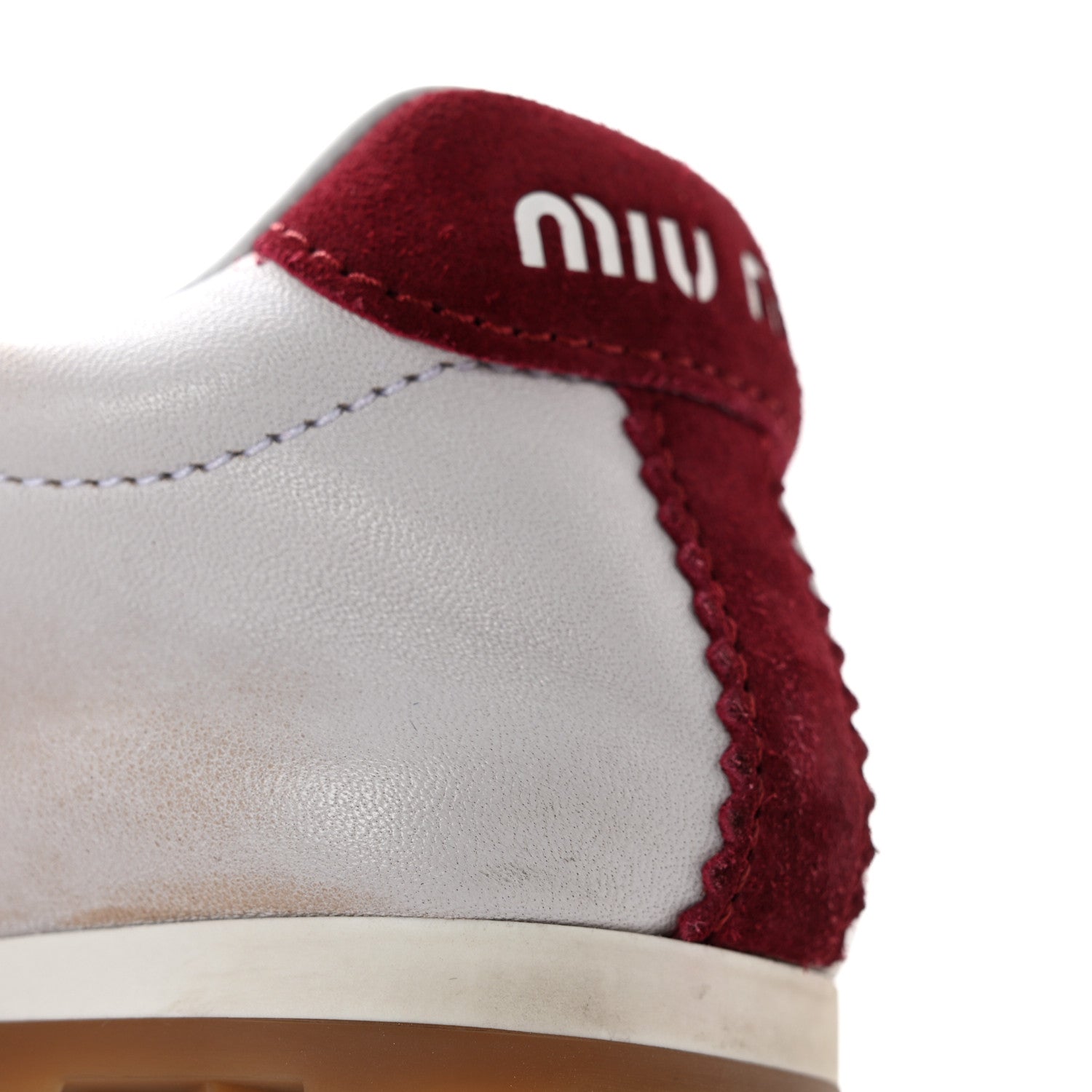 Miu Miu Scamosciato Womens Plume Sneakers 37.5 White Cerise 9 of 10