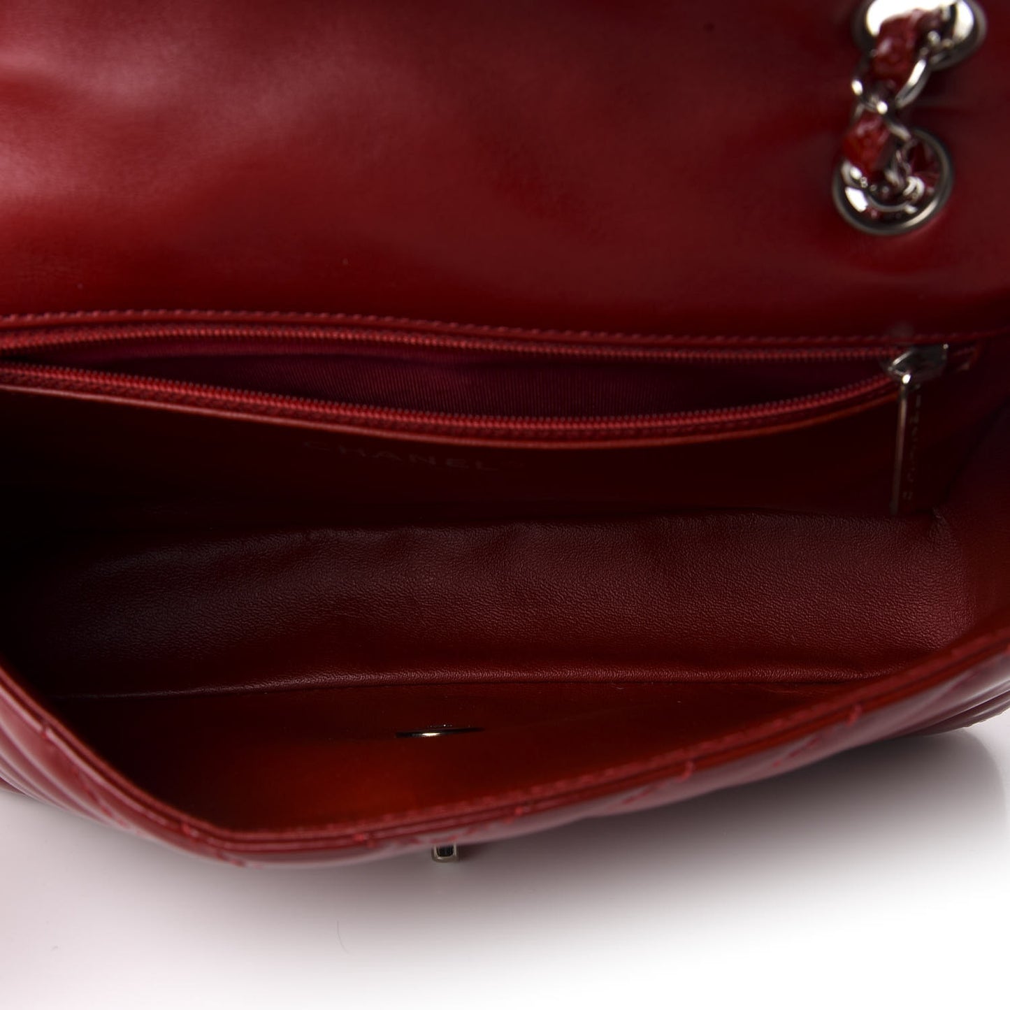 Patent Chevron Quilted Medium Single Flap Red