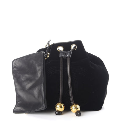 Chanel Velvet CC Drawstring Bucket Bag Black 3 of 12