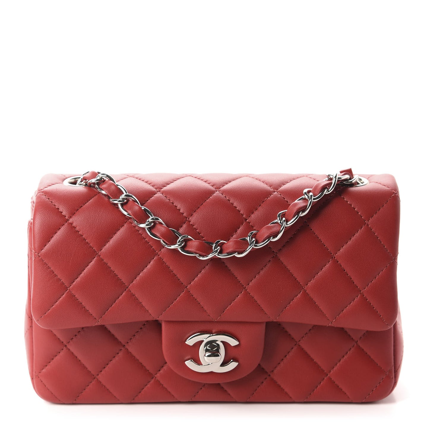 Lambskin Quilted Mini Rectangular Flap Red
