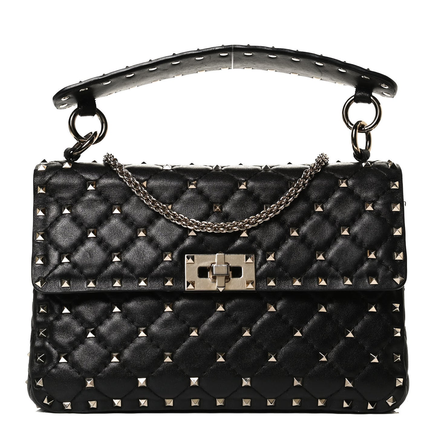 Lambskin Medium Rockstud Spike Shoulder Bag Black