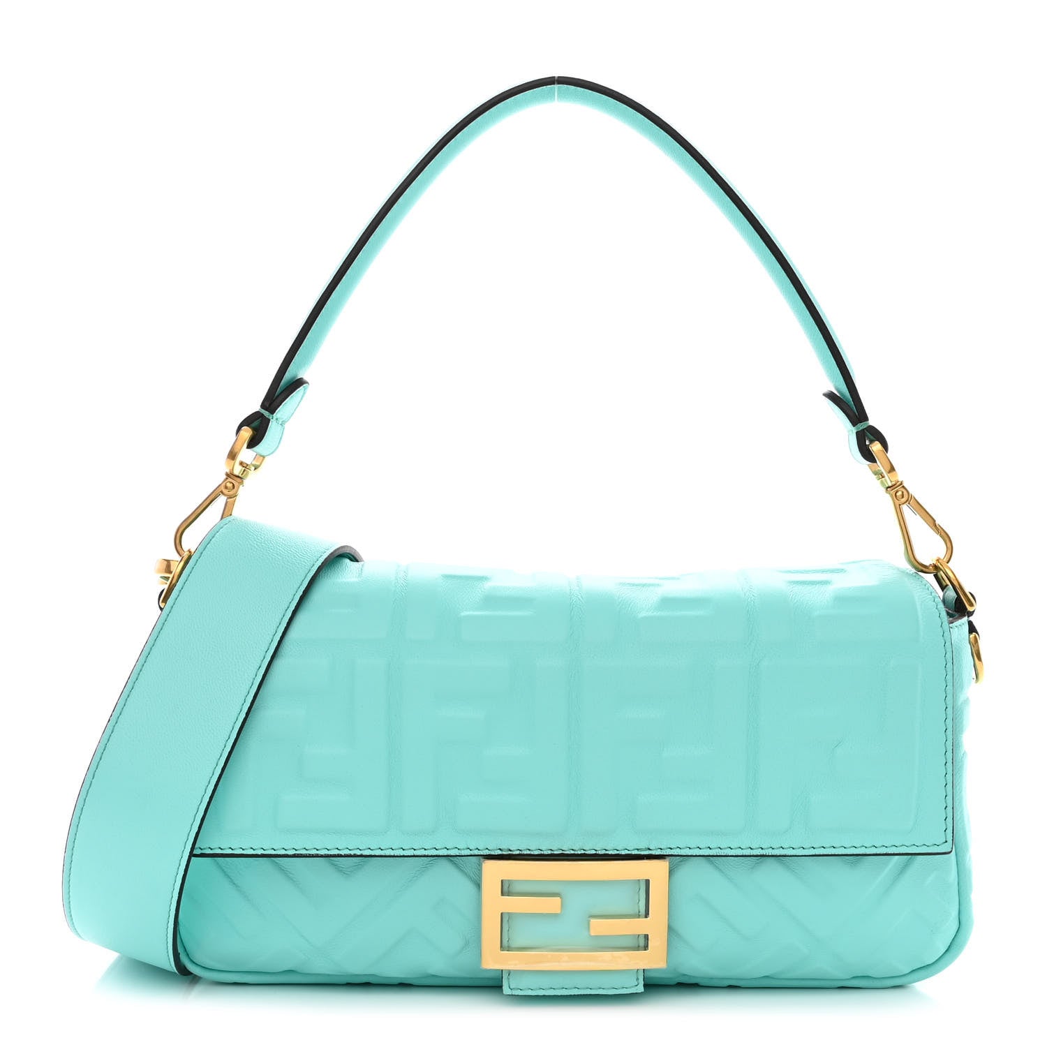 Fendi Nappa FF 1974 Embossed Baguette Spring Turquoise 1 of 10