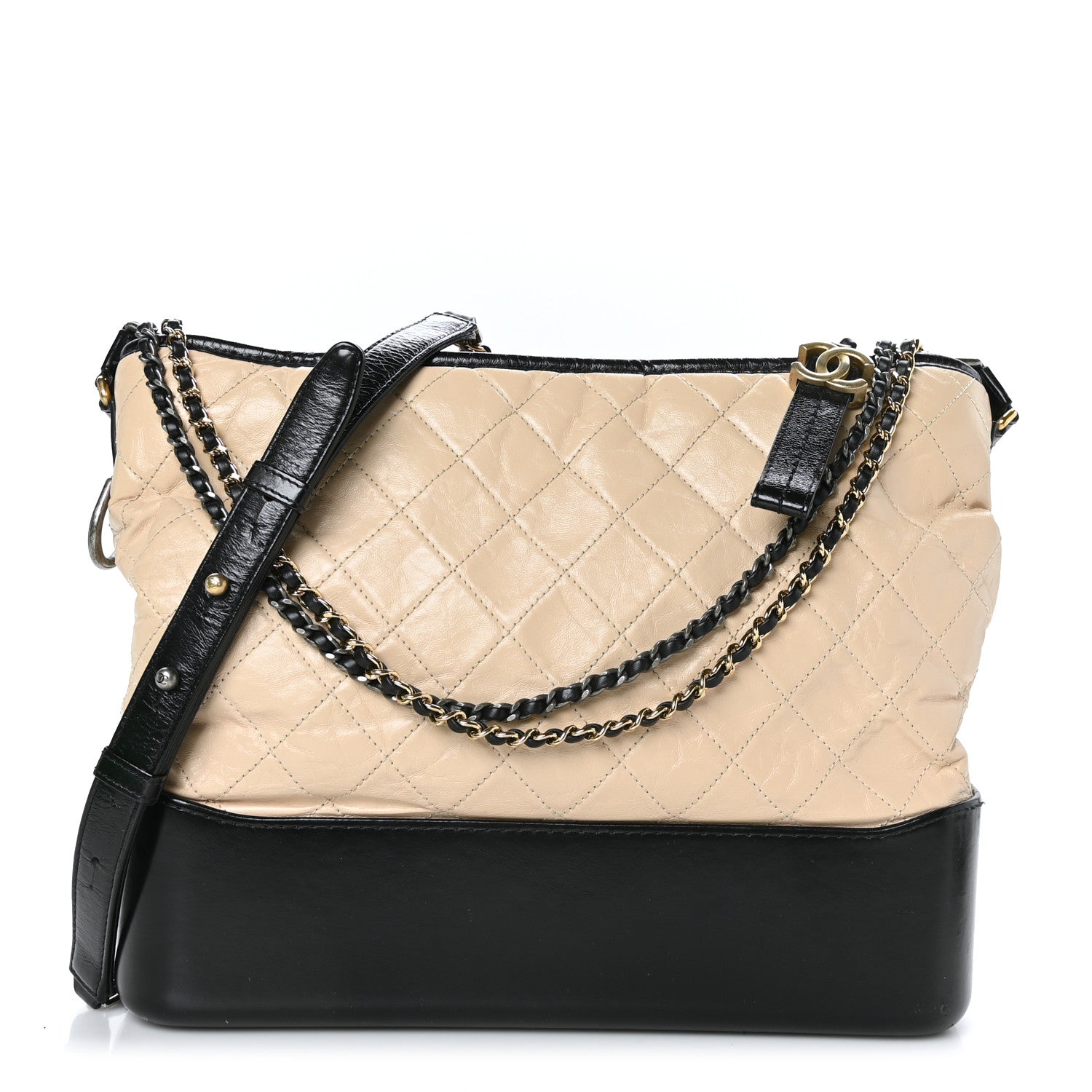 Chanel Aged Calfskin Quilted Large Gabrielle Hobo Beige Black 1 of 11