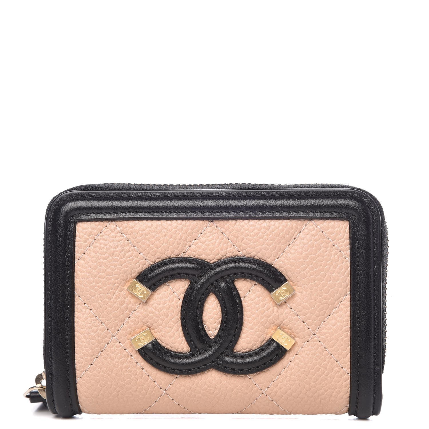 Chanel Caviar Quilted Filigree Coin Purse Beige Black 1 of 9