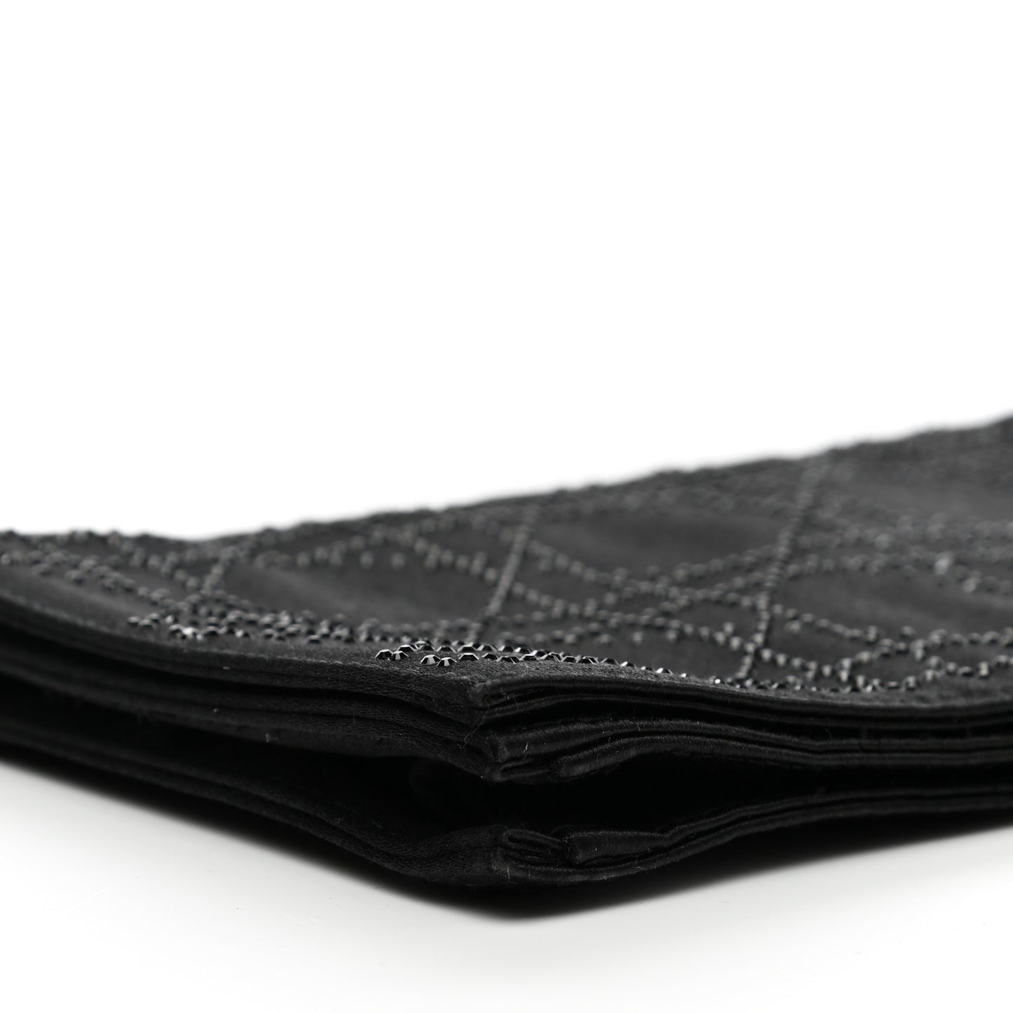 Satin Crystal Cannage Flap Clutch Black