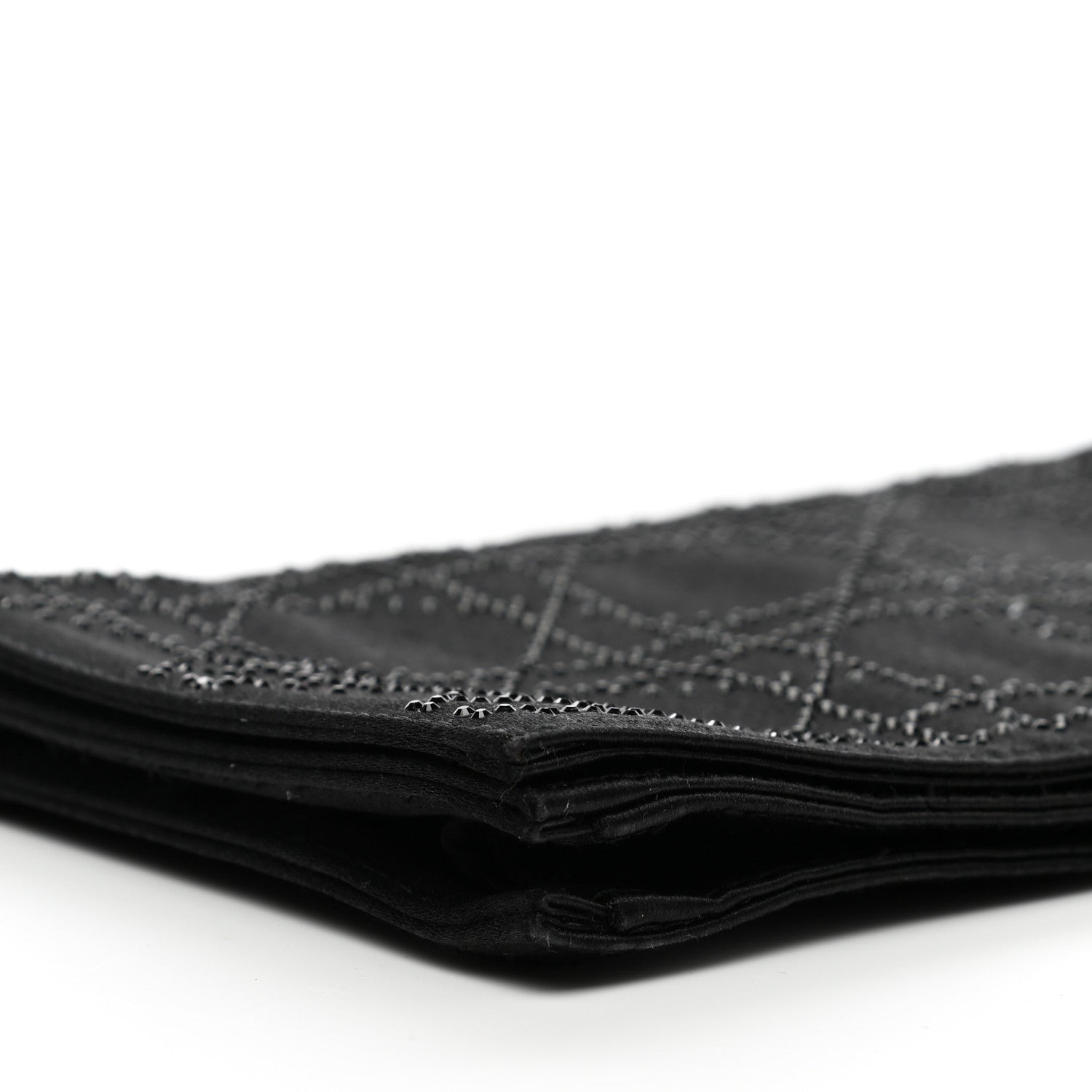 Christian Dior Satin Crystal Cannage Flap Clutch Black 8 of 11