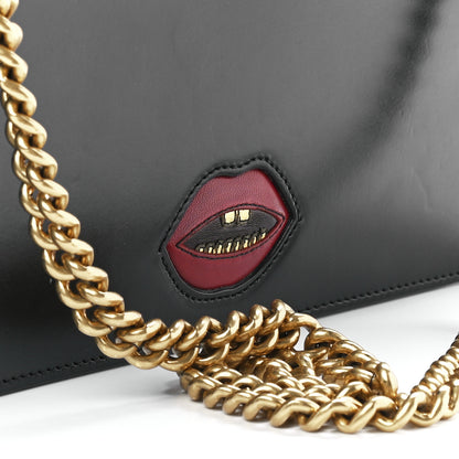 Gucci Knight Calfskin Malaga Kid Heart Medium GG Marmont Chain Handle Bag Black Hibiscus Red Multicolor 13 of 13