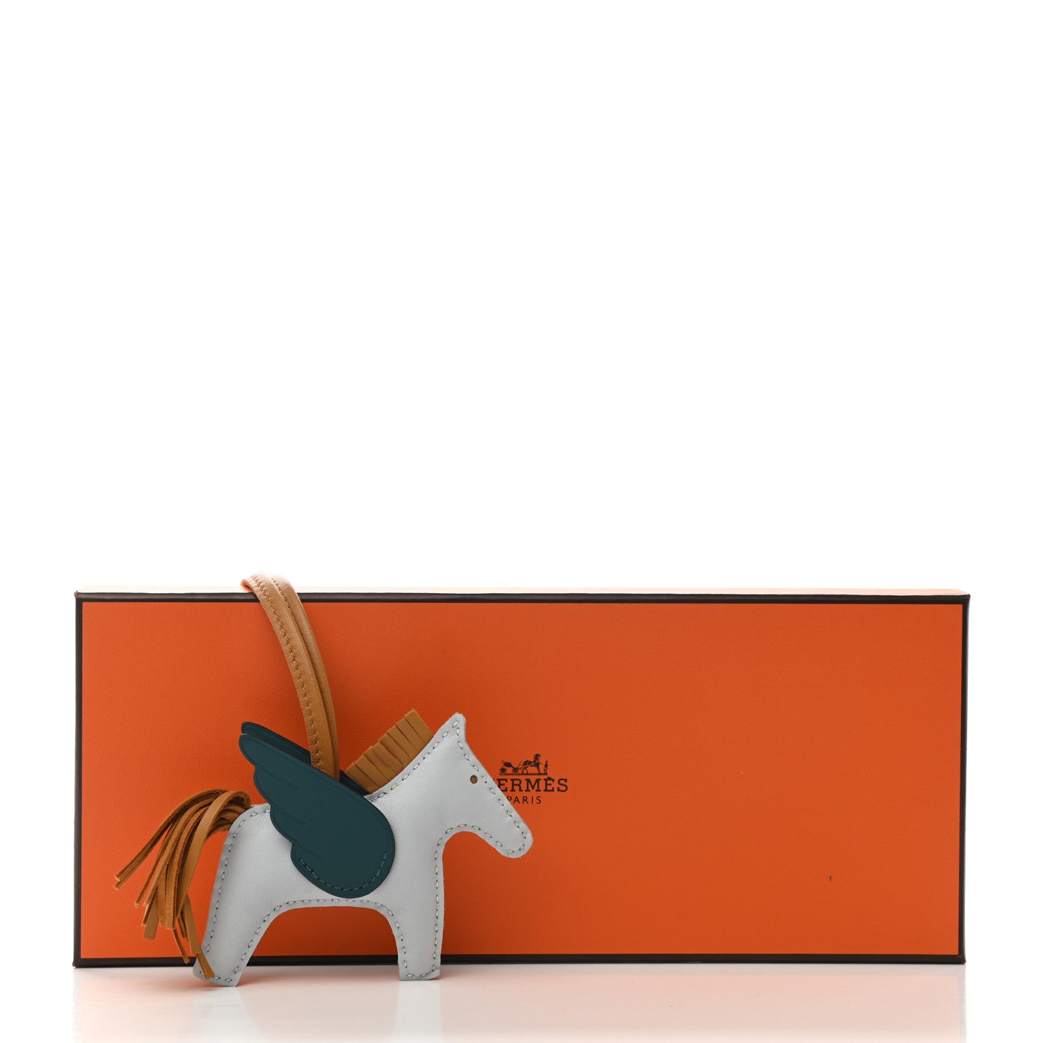 Hermes Milo Lambskin Grigri Rodeo Pegase Horse Bag Charm PM Bleu Brume Sesame Vert Bosphore 5 of 5