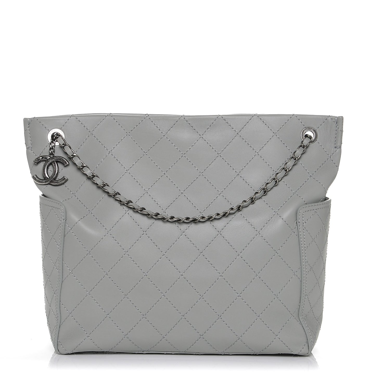 Calfskin Stitched CC Pocket Hobo Grey