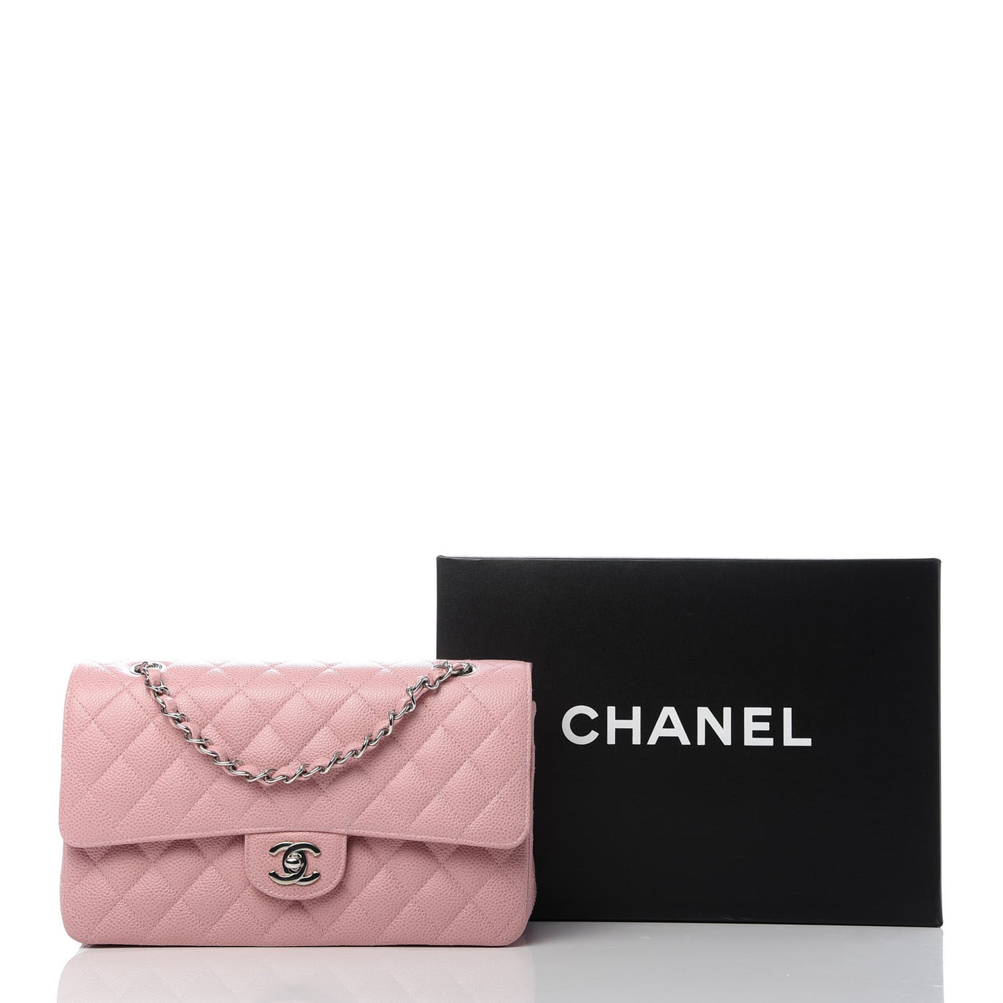 Caviar Quilted Medium Double Flap Pink