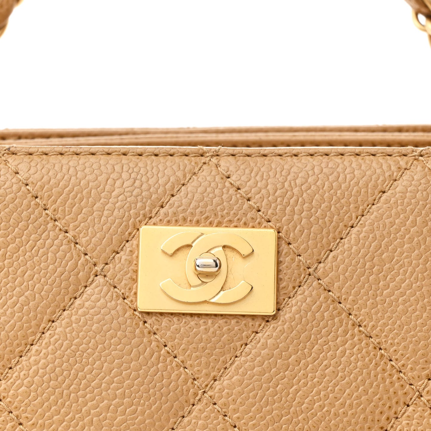 Caviar Quilted Shopping Tote Beige