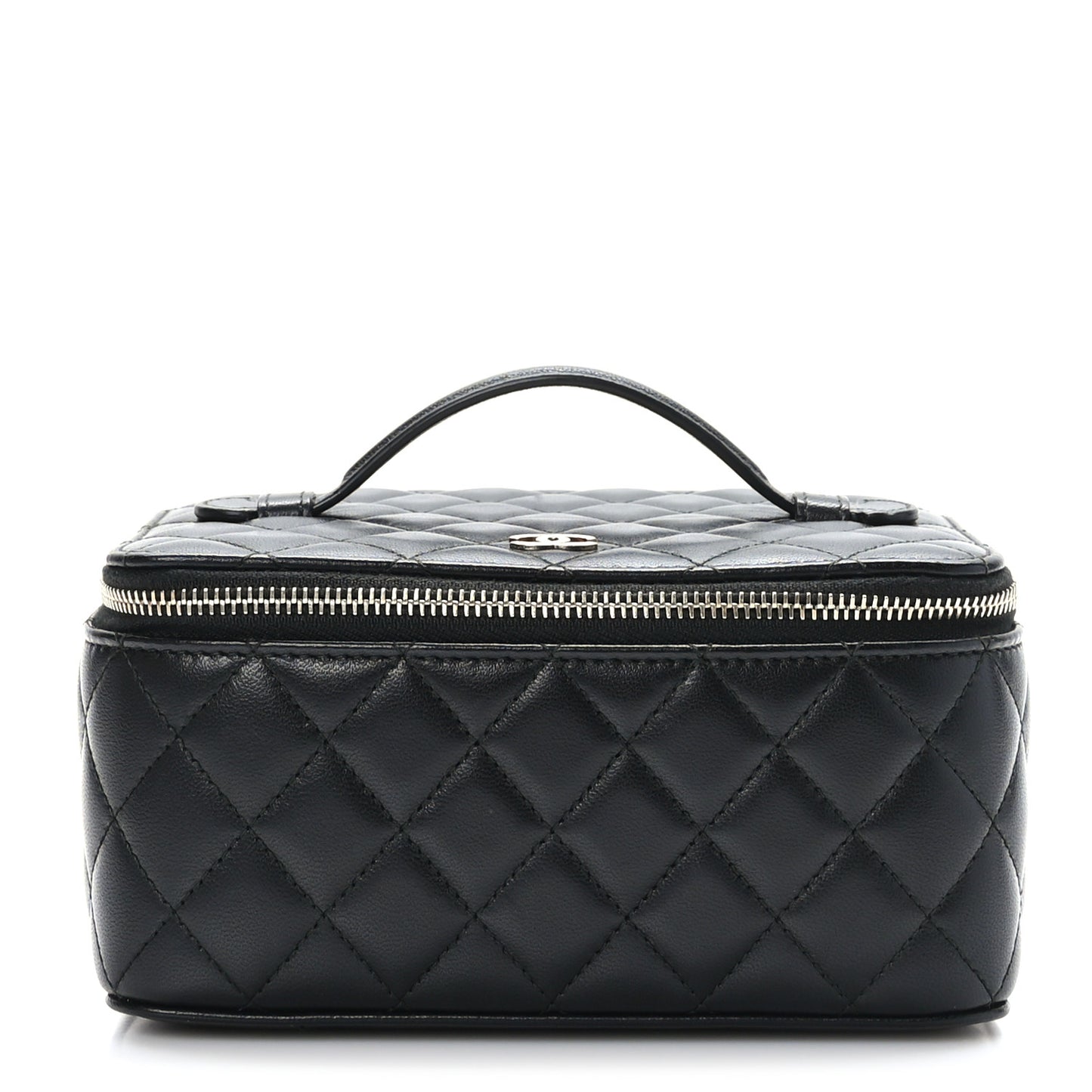 Lambskin Quilted Top Handle Jewelry Case Black