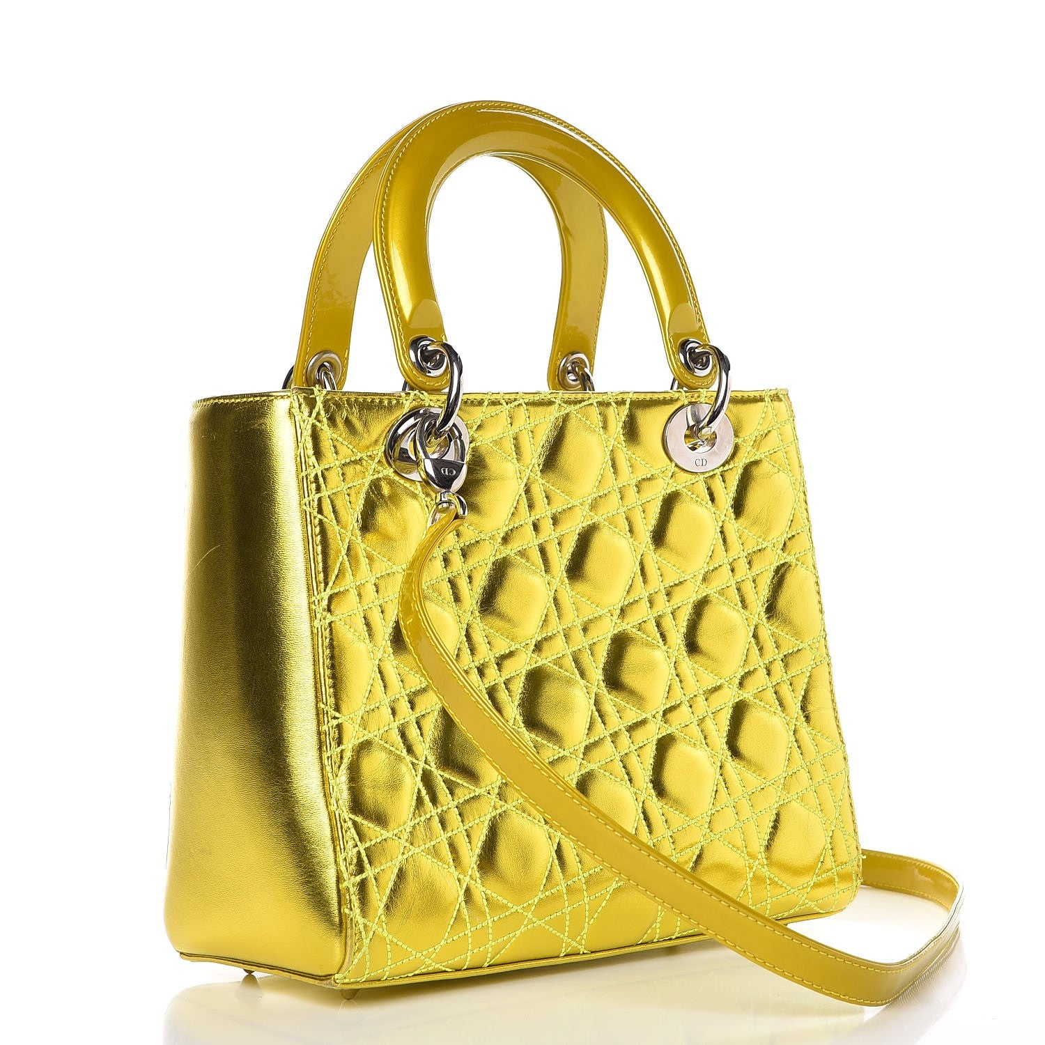 Christian Dior Metallic Lambskin Cannage Medium Anselm Reyle Lady Dior Yellow 4 of 11