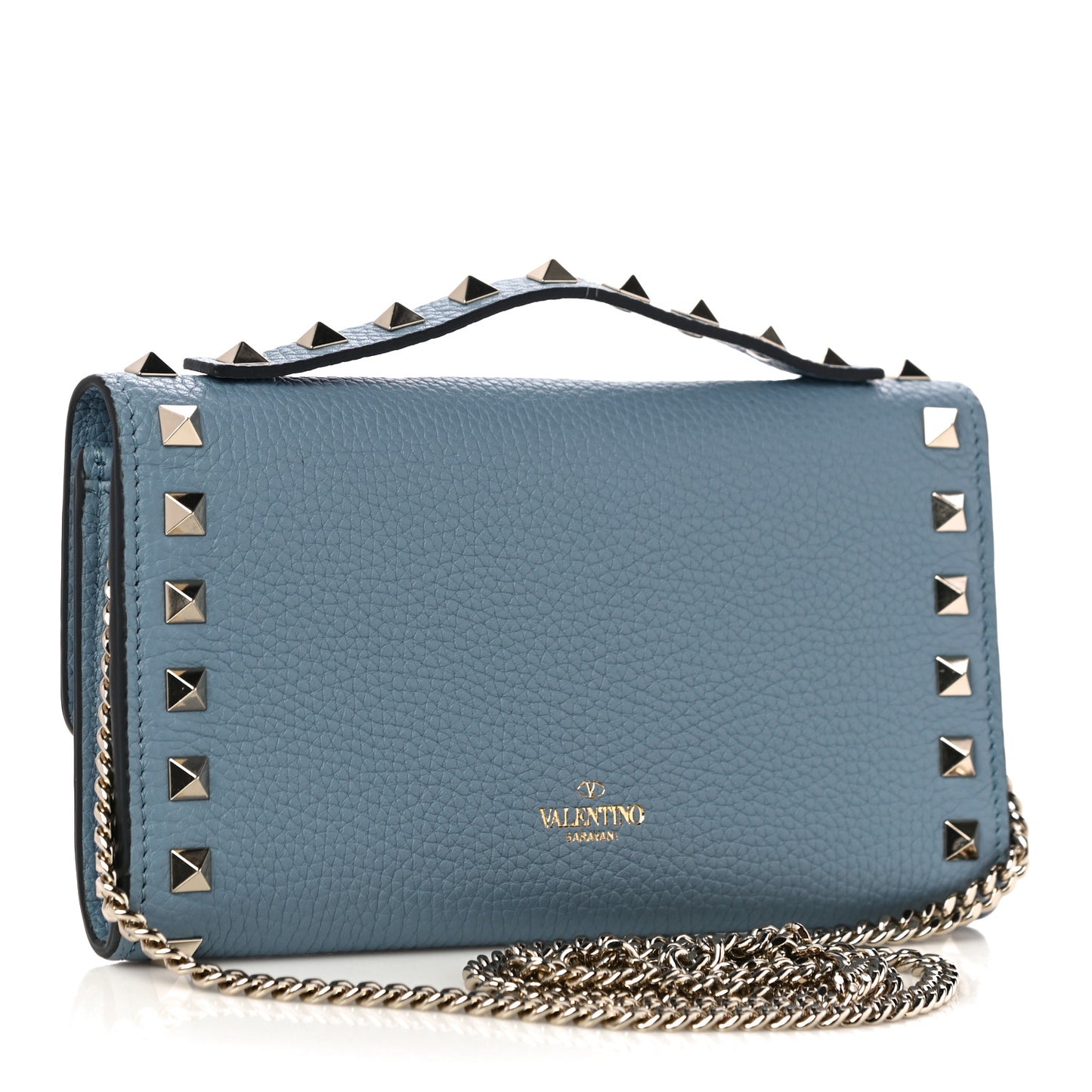 Pebbled Calfskin Rockstud Flip Lock Wallet On Chain Niagara