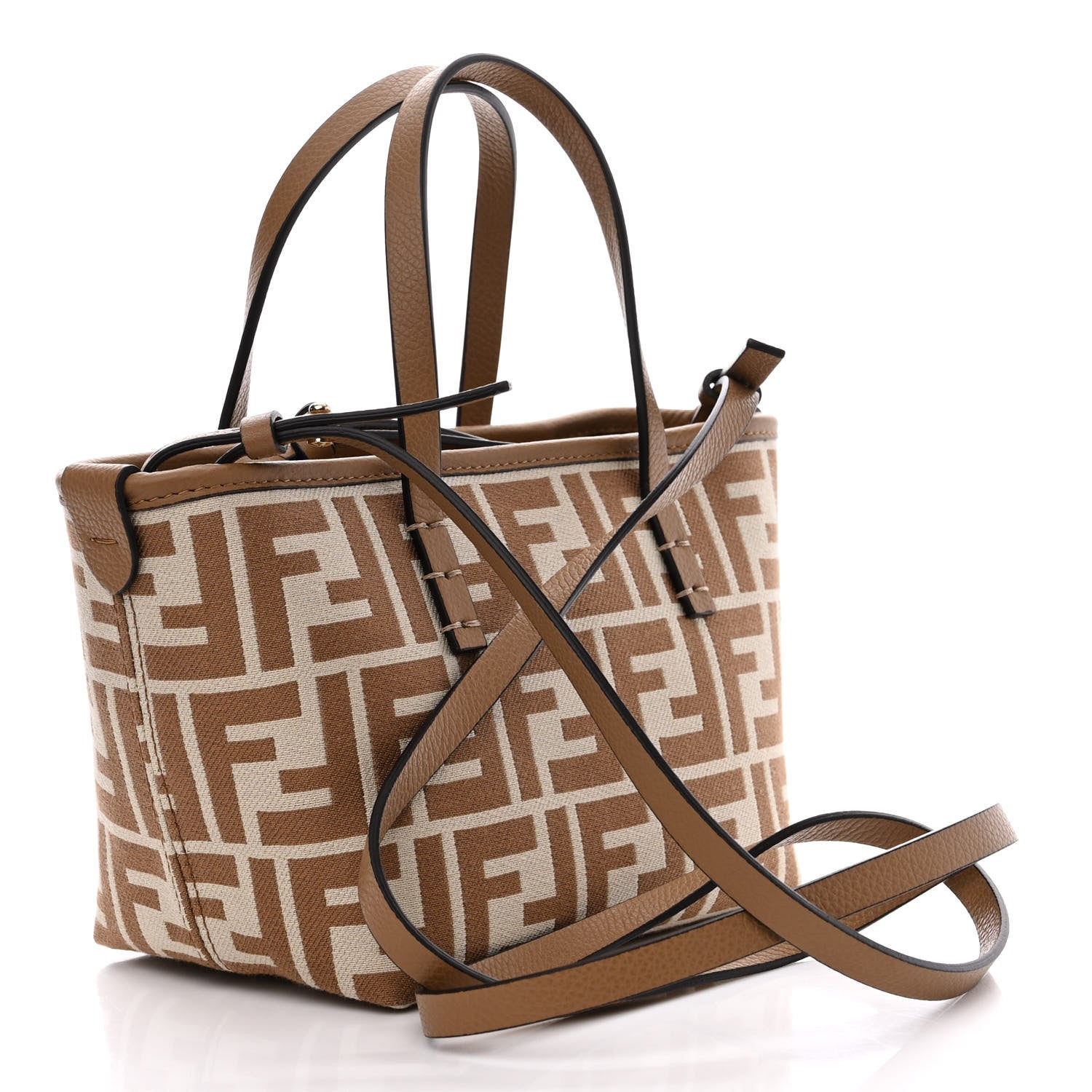 Fendi Fabric Calfskin FF Mini Roll Tote Beige Sand 3 of 12