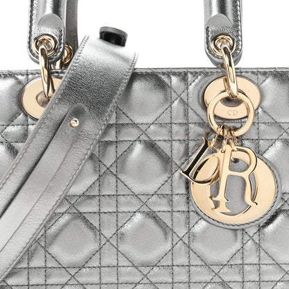 Christian Dior Metallic Lambskin Cannage Small My ABCDior Lady Dior Dark Silver 7 of 10