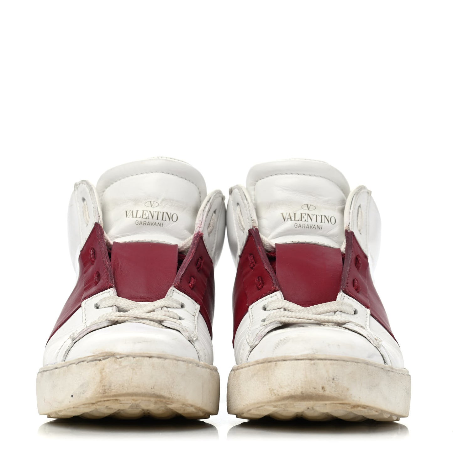 Calfskin Womens Rockstud Open High Top Sneakers 37 White Red