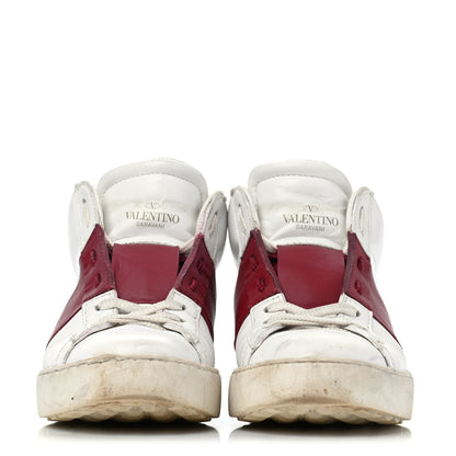 Valentino Garavani Calfskin Womens Rockstud Open High Top Sneakers 37 White Red 2 of 4