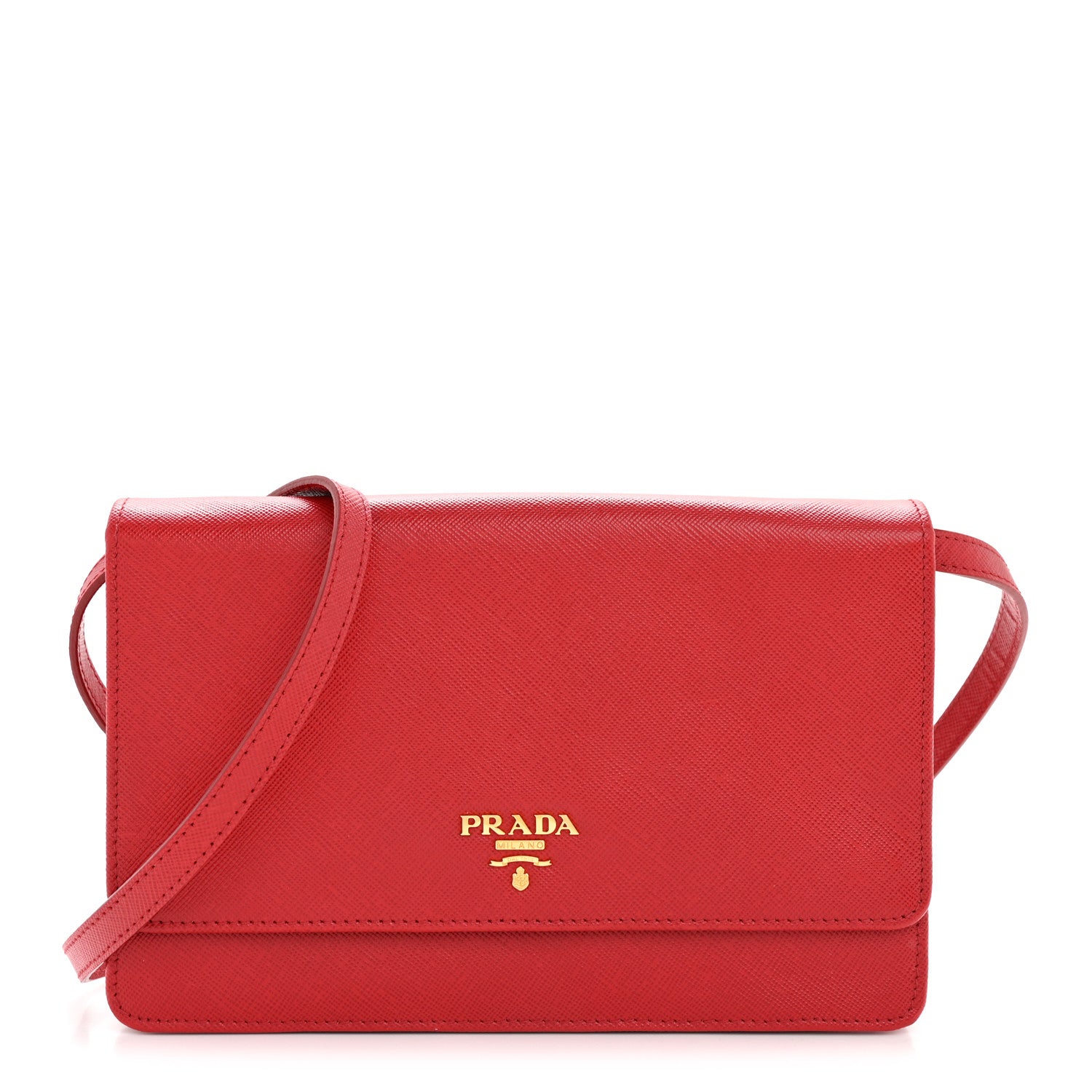 Prada Saffiano Metal Flap Wallet With Strap Fuoco 1 of 16