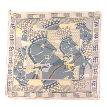Hermes Mousseline Silk Chevaux De Karnak Shawl 140 Rose Thè Gris Bleuete Rose Thè Gris Bleuete Mauve 1 of 4