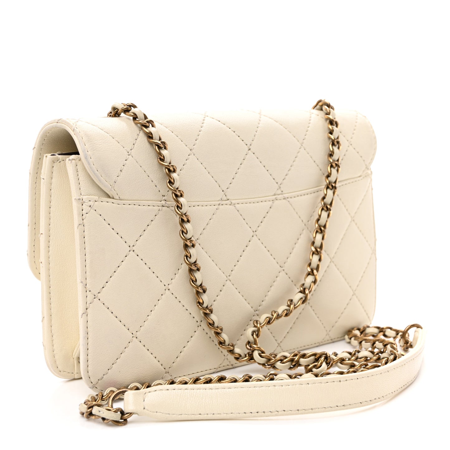 Sheepskin Quilted Mini Beauty Lock Flap White