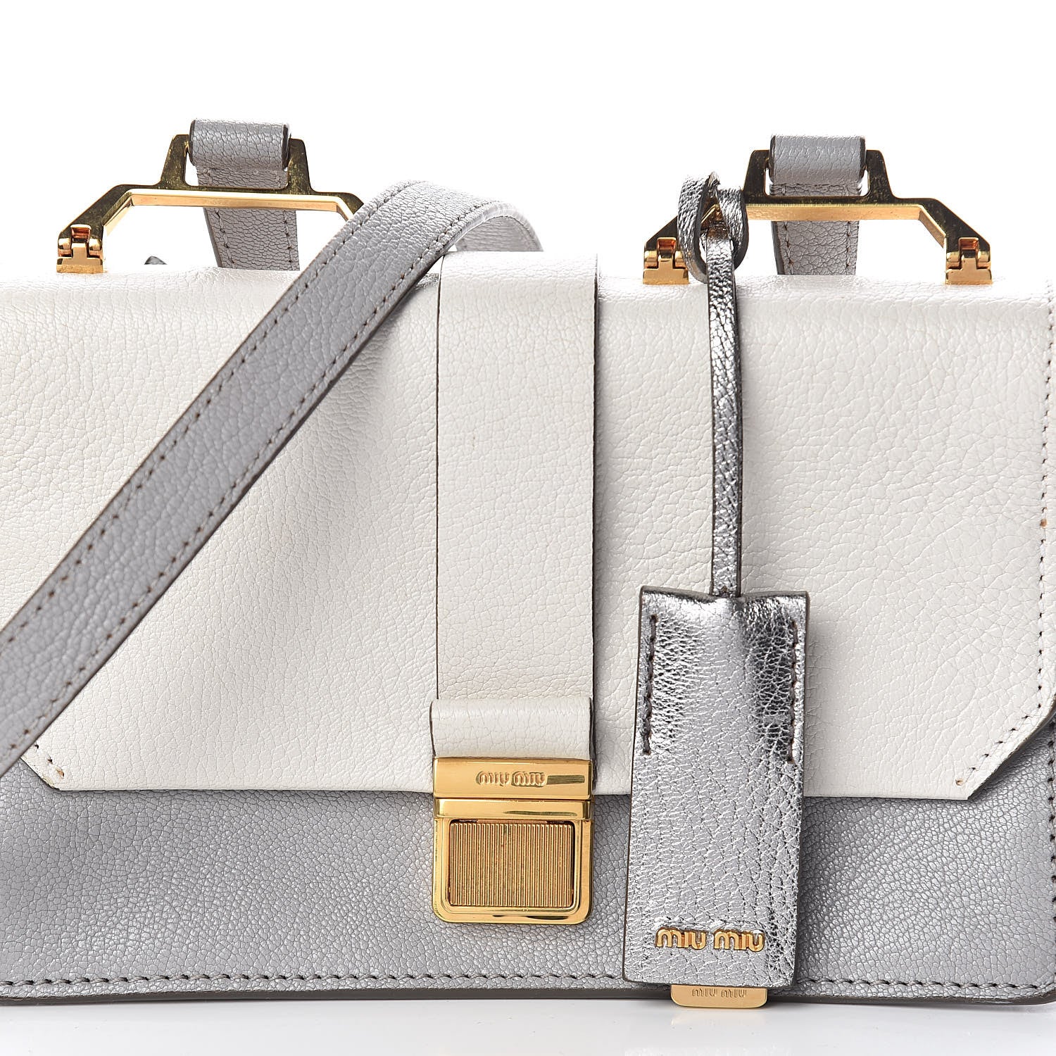 Miu Miu Goatskin Bandoliera Madras Bi-Color Shoulder Bag Chrome White 12 of 12