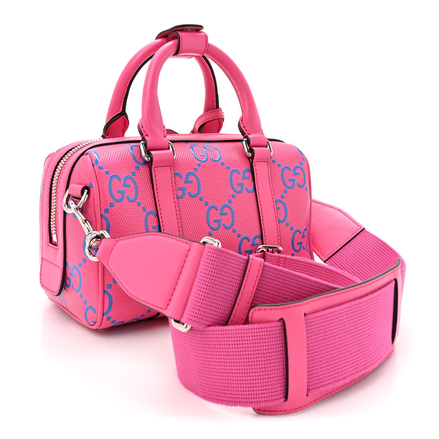 Gucci Calfskin GG Tennis Bi-Color Embossed Mini Duffle Bag Modern Fucsia Modern Blue 3 of 10