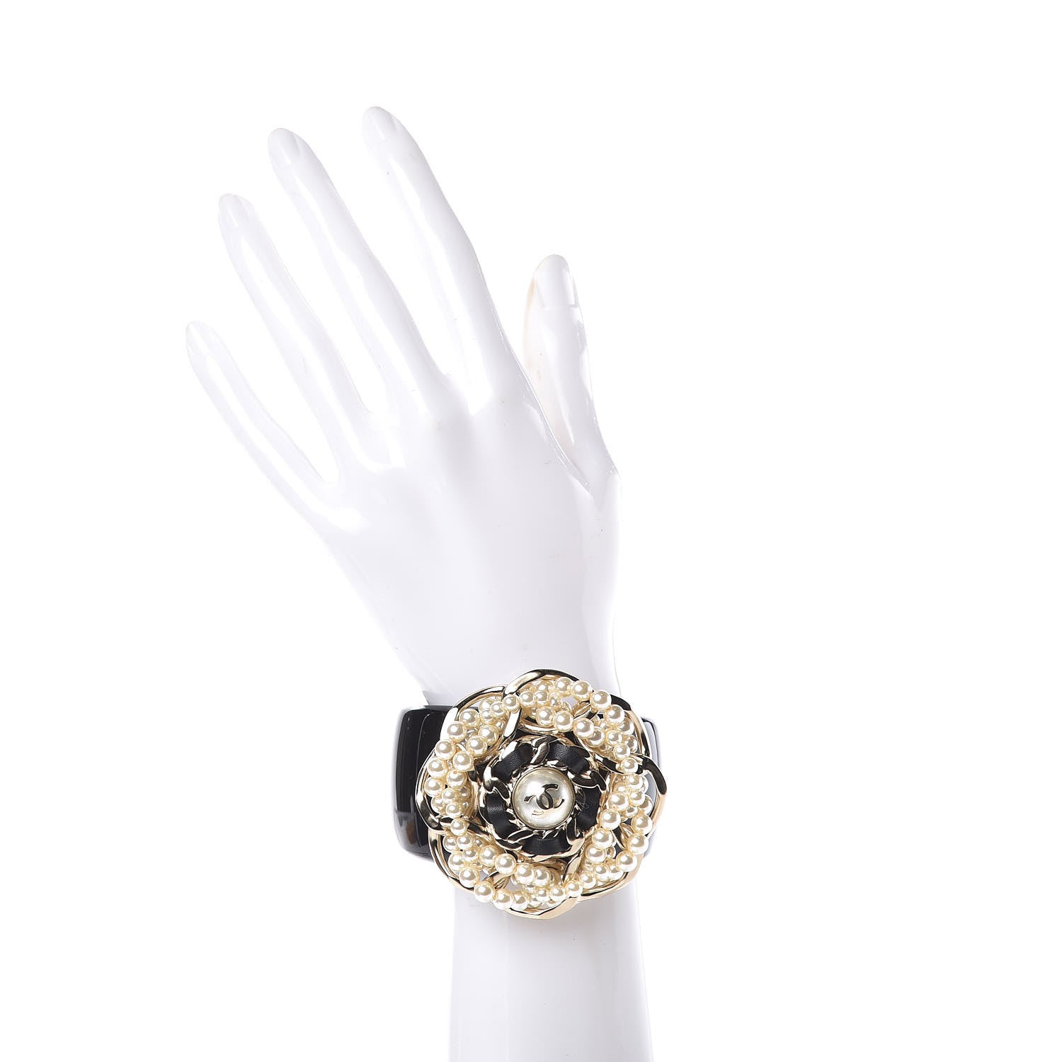 Chanel Pearl Lambskin Resin CC Cuff Black 2 of 5