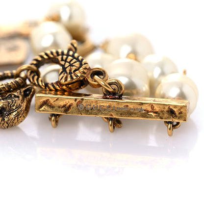 Gucci Metal Crystal Pearl Double G Bracelet Aged Gold Multicolor 6 of 8