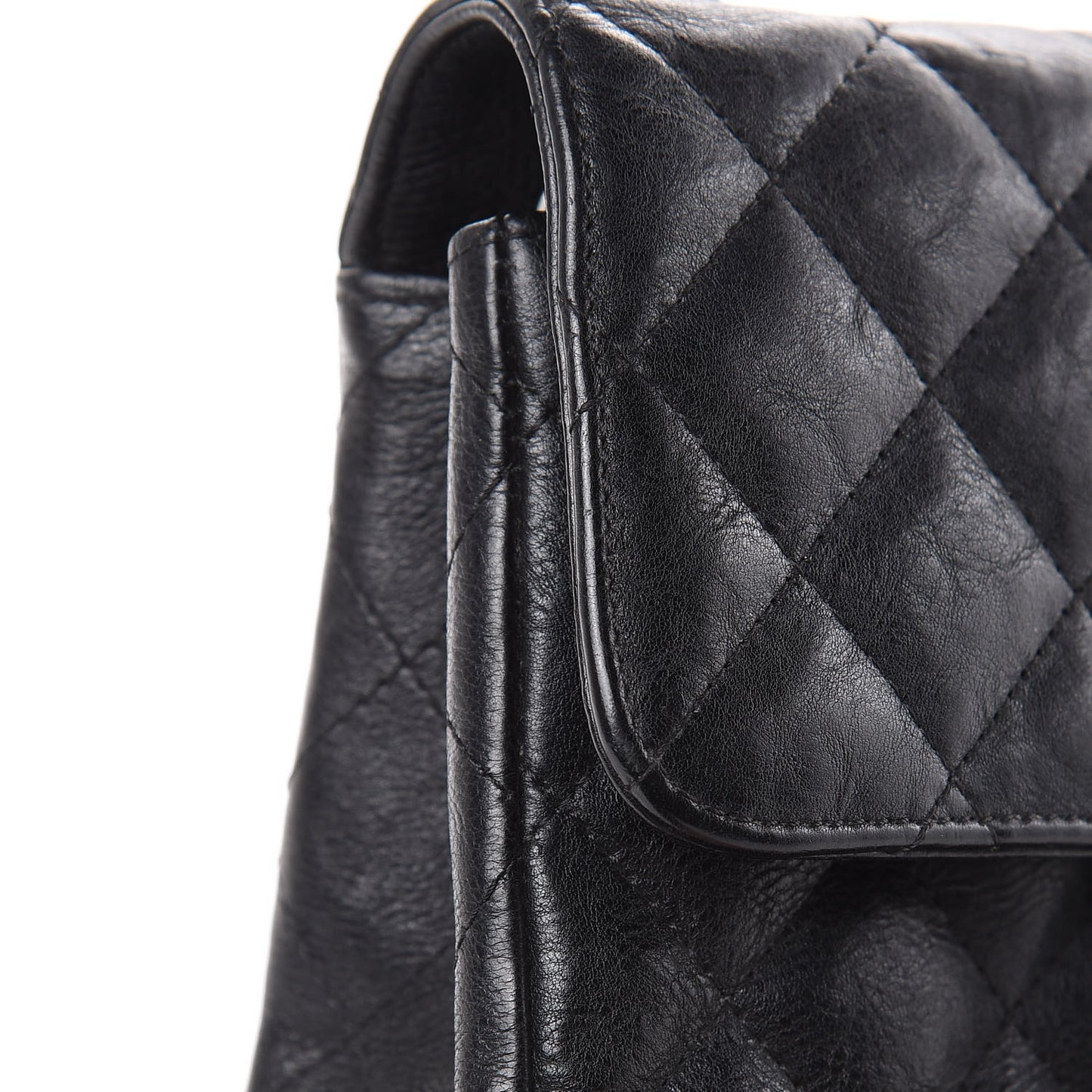 Crumpled Calfskin Quilted Mini Rectangular Flap So Black