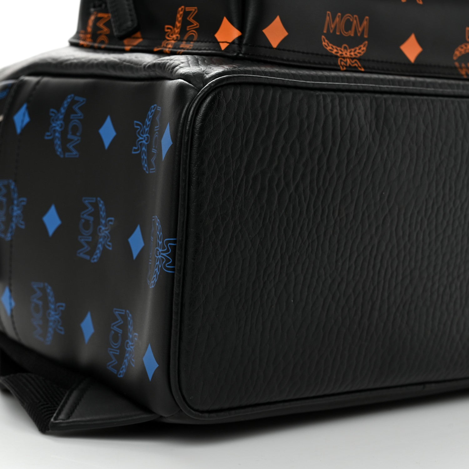 MCM Grained Calfskin Visetos Color Splash Medium Backpack Black Orange Blue 9 of 12