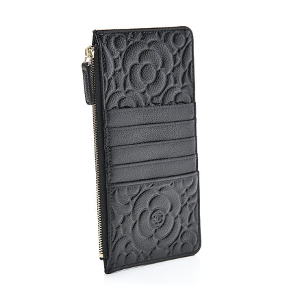 Chanel Caviar Camellia Embossed Classic Flat Wallet Pouch Black 2 of 7