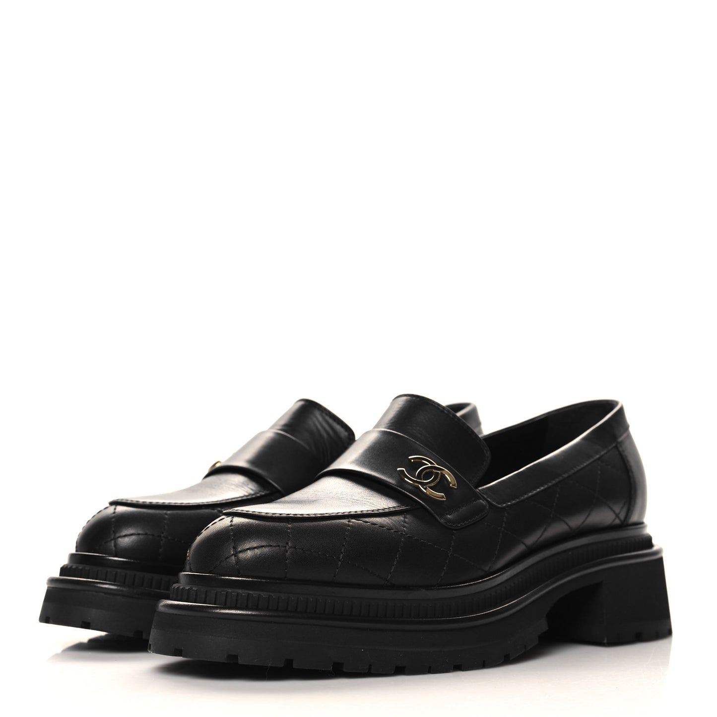 Calfskin Quilted CC Mocassin Loafers 39.5 Black