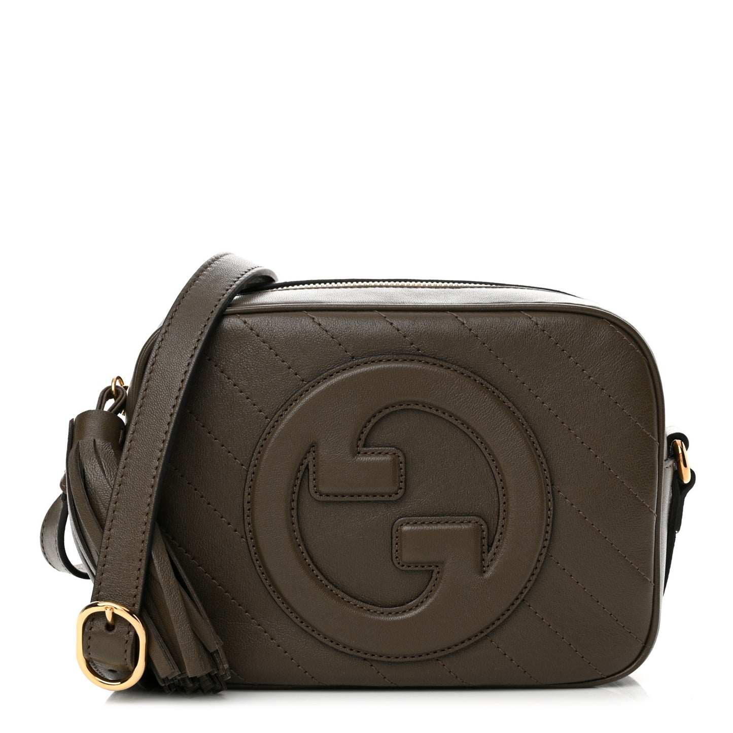 Sakai Be Green Calfskin Diagonal Stitched Small Blondie Shoulder Bag Craclet Brown