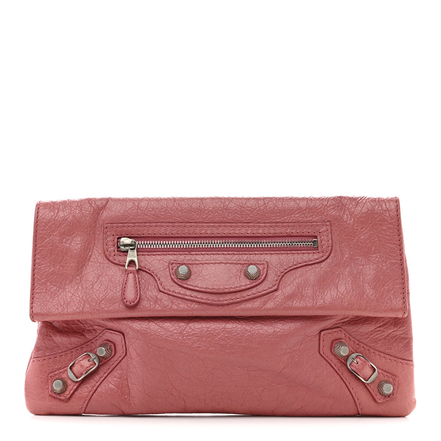 Agneau Giant 12 Silver Hardware Envelope Clutch Rose Bonbon