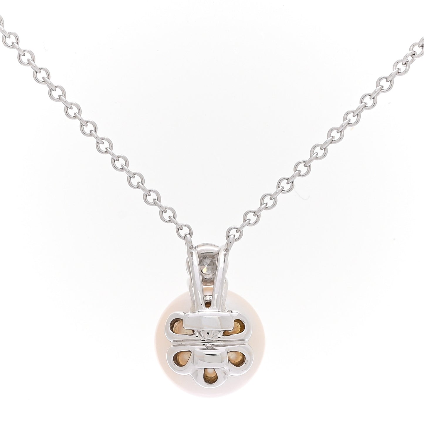 18K White Gold Diamond Akoya Cultured Pearl 7-7.5mm Signature Pendant Necklace