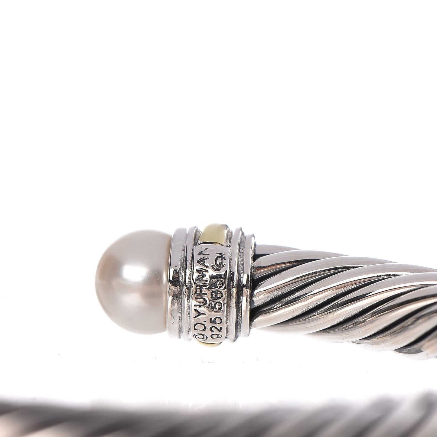 Sterling Silver 14K Yellow Gold Pearl 7mm Cable Classics Bracelet
